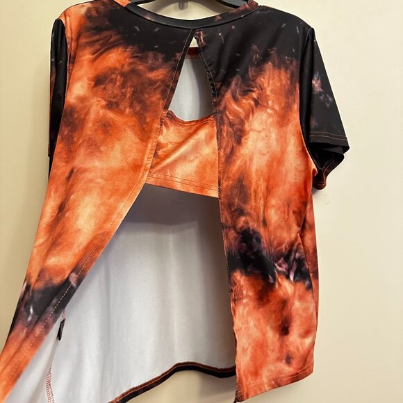 SHEIN Tops - SHEIN Curve 0XL Black Orange Tie Dye Open Back Tee Top